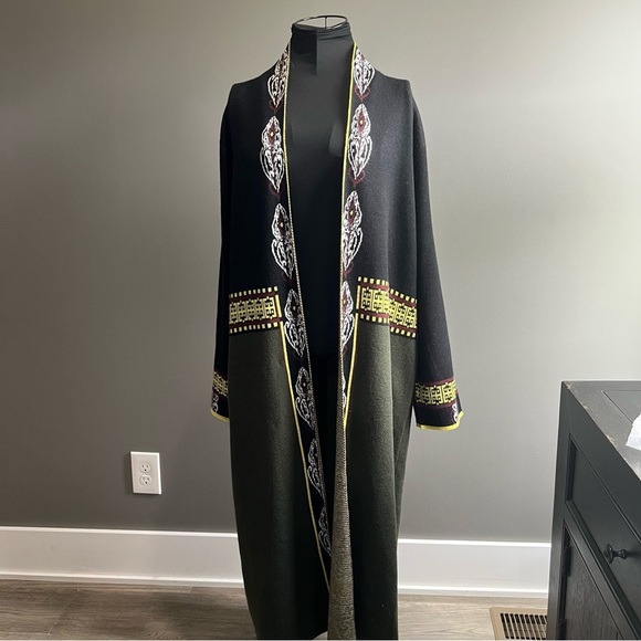 Maxsport Long Multicolored Bohemian Art to Wear Lagenlook cardigan with pockets - Picture 1 of 9